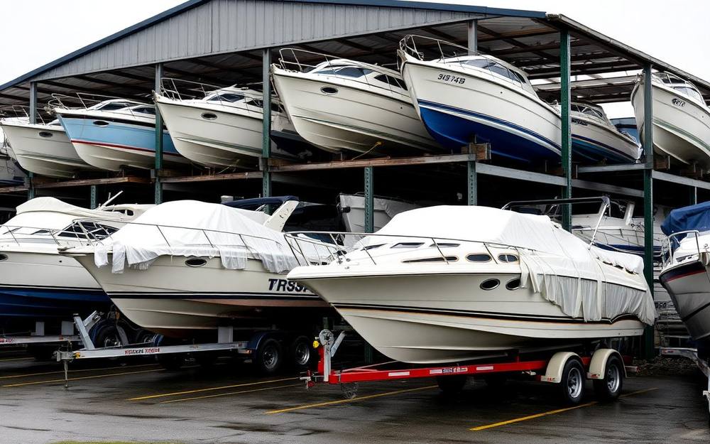 Boats stored at a marine storage facility